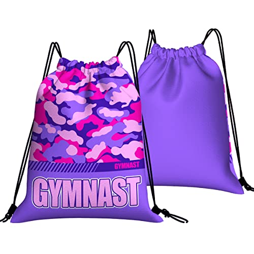 Drawstring Backpack Waterproof Gym Drawstring Bags Sports String Bag Camo Sackpack-Purple Gymnastics Drawstring Bag - color: Gymnastics Drawstring Bags-camo Purple