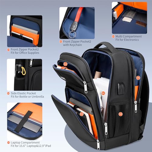 DUSLANG Laptop Backpack,Business Travel Anti Theft Slim Durable Laptops Backpack with USB Charging Port,Water Resistant College Computer Bag for Women & Men Fits 15.6 Inch Laptop and Notebook, Black - color: Black -a
