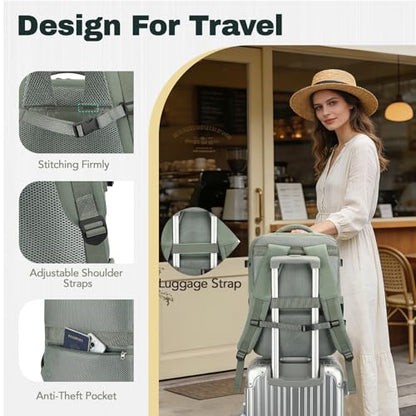 Travel Backpack, Carry On Backpack Airline Approved, 18x14x8 Travel Bag, 30L Personal Item Bag for Women and Men, Water Resistant Lightweight Weekender Bag, Casual Daypack for Business - color: Green