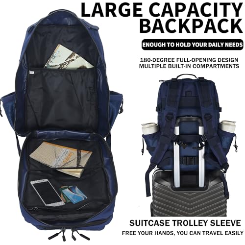 Sparklekle Military Tactical Backpack 45L 3 Day Assault Pack Waterproof Molle Hiking Rucksack for Men and Women (Blue) - color: Navy, size: 45L