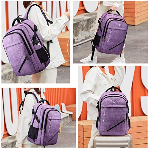 FENGDONG Large Laptop Backpack 17.3 inch Durable Waterproof Travel College Backpack Bookbag for Men & Women Business Backpack with USB Charging Port and Headset Port Light Purple - color: A2-light Purple