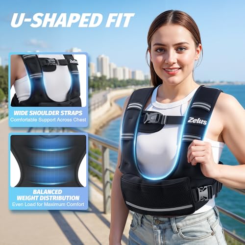 ZELUS Adjustable Weighted Vest for Women, Curve-Fit Ergonomic Workout Vest with 6 Removable Iron Sand Bags for Walking, Cardio & Strength Training, Available in 4–10 lb, 11–20 lb & 20–32 lb Options - size: 11-20LB