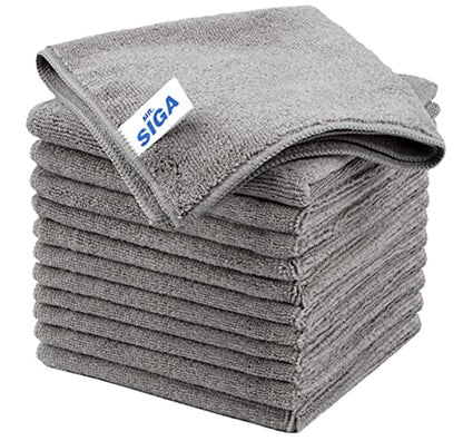 MR.SIGA Microfiber Cleaning Cloth, All-Purpose Microfiber Towels, Streak Free Cleaning Rags, Pack of 12, Grey, Size 32 x 32 cm(12.6 x 12.6 inch) - color: Grey