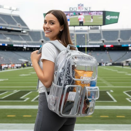 Cusangel Heavy Duty Clear Backpack,17.5 x13 x7inch TPU XLarge Capacity See Through Backpack for Sport Events,Travel (Grey 17.5in) - color: Grey-17.5in