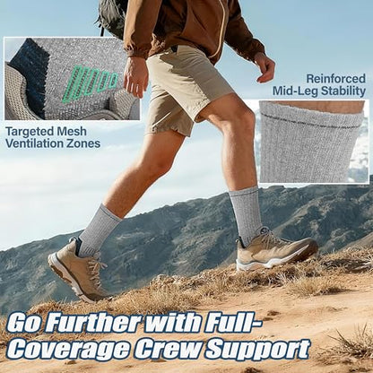 ANTSANG Merino Wool Hiking Socks, Enhanced Breathability, Targeted Cushion Thermal Socks for Men and Women, 5 Pairs - color: Gray Mixed, size: Large