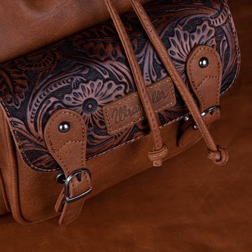 Montana West Wrangler Backpack Purse for Women Men Western Backpack Floral Tooled Travel Bags - color: Carve Brown