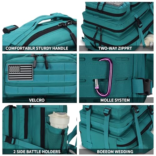 Military Tactical Backpack 45L/25L 3 Day Assault Pack Molle Daypack Hiking Backpack for Men and Women - color: Lakeblue, size: 45L