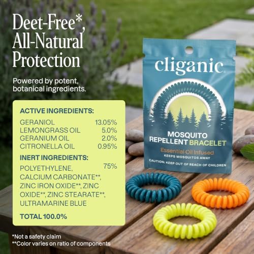 Cliganic 100 Pack Mosquito Repellent Bracelets for Adults & Kids - Natural DEET-Free Bands, Individually Wrapped - size: Pack of 100