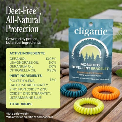 Cliganic 50 Pack Mosquito Repellent Bracelets for Adults & Kids - Natural DEET-Free Bands, Individually Wrapped - size: Pack of 50
