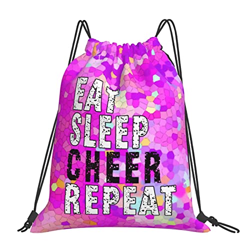 Drawstring Backpack Gym String Bag Sports Drawstring Sackpack For Women Men - color: New Eat Sleep Cheer Repeat