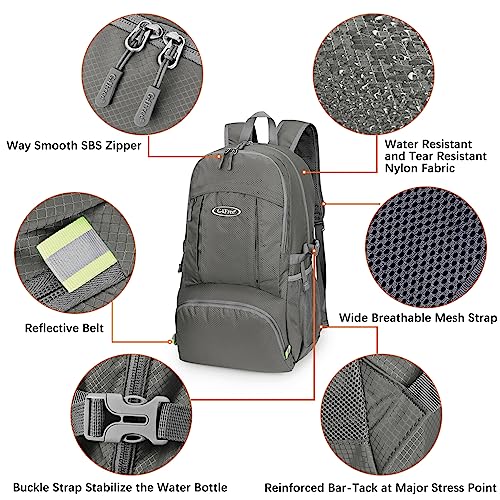 G4Free 40L Lightweight Packable Hiking Backpack, Waterproof Travel Daypack - color: Grey