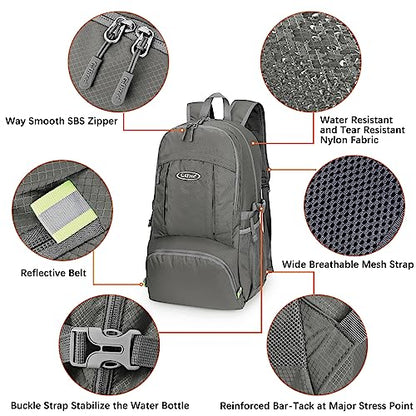 G4Free 40L Lightweight Packable Hiking Backpack, Waterproof Travel Daypack - color: Grey