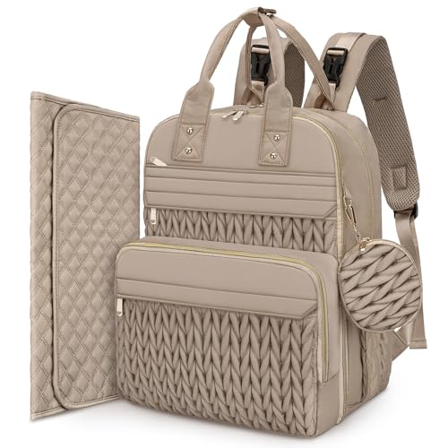 Diaper Bag Backpack, Waterproof Large Baby Bag with Changing Pad, Khaki | Baby Diaper Bag, Stylish, Large Capacity, with Changing Pad, with USB Port, Stroller Strap, Pacifier Case, Travel Essentials - color: Khaki
