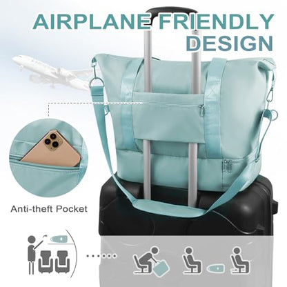 WOOMADA Weekender Bag for Women, Travel Duffel Bags with Shoe Compartment & Wet Pocket, Personal Item Bag for Airlines - color: Blue