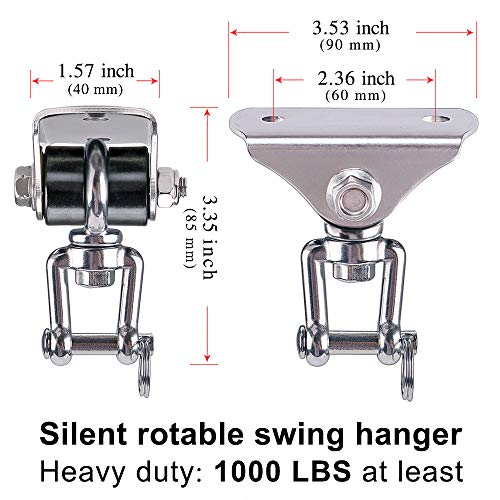 SELEWARE Anti-Squeaking Swing Hanger Stainless Steel Swing Set Hook Ceiling Mount Bracket for Hammock Chair Toddler Swing Yoga Swing Punching Bag - color: Silver ( 1 Pack 360° Swing Hanger )