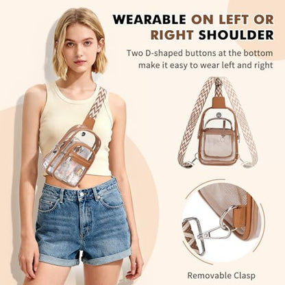 MOONBABY Clear Bag for Stadium Events, Clear Backpack Purse for Women Waterproof TPU Crossbody Fanny Pack | for Stadium Events - color: Leather Brown