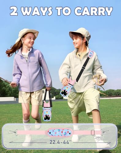 Miss Adola Water Bottle Carrier with Strap - Insulated Kids Water Bottle Holder for Boys Girls Bottle Bag for 10-18Oz - color: Rainbow Castle