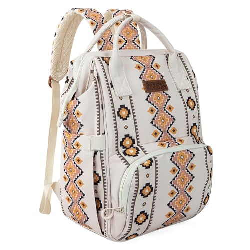 Wrangler Aztec Backpack Organized Daypack Travel Baby Bag with Stroller Strap and Side Bottle Pockets WG2204-9110TN - color: Angel White