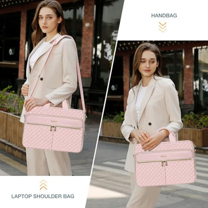 MOSISO 14 inch Laptop Bag, Laptop Briefcase Messenger Compatible with 14 inch HP, Dell, Lenovo, ASUS, Acer, Jumper, Square Quilted Computer Bag Work Office Business with 3 Pockets&Strap, Pink - color: Pink, size: 14 inch
