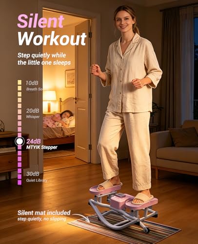 Rock Stepper Side to Side Exercise Machine, Rocking Stepper for Home Gym with LCD Display & Resistance Bands, Low-Impact Step Rocker Workout Equipment Supports 330 lbs - color: Pink