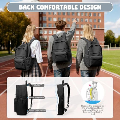 VECAVE School Backpack Black College High School Bags backpack for Boys Girls Teens Waterproof Bookbag Casual Lightweight Travel Rucksack Daypack Backpacks for Men Women