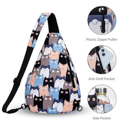 HUA ANGEL Crossbody Sling Bag for Men & Women Lightweight Waterproof Chest Shoulder Bag for Travel Hiking & Everyday Use - color: W-cat #2