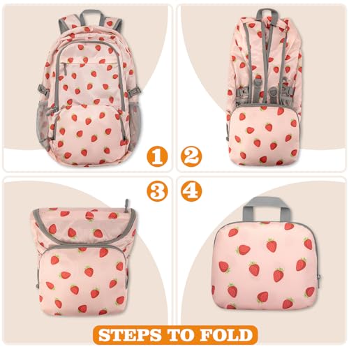 ZOMAKE Lightweight Packable Backpack 30L, Foldable Hiking Backpacks Water Resistant Compact Folding Daypack for Travel(Strawberry print) - color: Strawberry Print