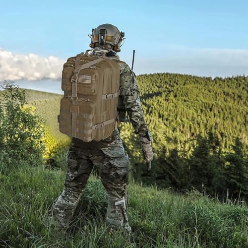 REEBOW GEAR Military Tactical Backpack for Men Large Army 3 Day Assault Pack Molle Hiking Daypack Bag (Brown-Tan) - color: Brown-tan