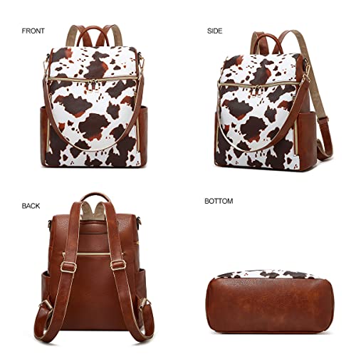Makes Backpack Purse for Women PU Leather Travel Satchel Handbag Convertible Design Bag with Purse 2 Piece - color: Cow Brown Pattern
