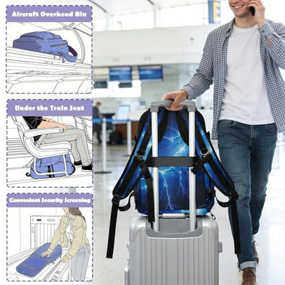 Travel Backpack with Shoe Compartment, 20L Large Capacity Laptop Backpack for Men Women, Electric Blue Lightning Daypack for Traveling Hiking Carry On