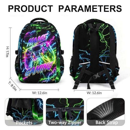 Boys Gaming Backpack Personalized School Backpacks for Kids Teens Game Lovers, 17 Inch Custom Game Controller Bookbags with 3 Compartments - color: Colorful