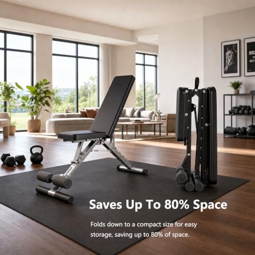 Folding Weight Bench, Workout Bench with Multiple Adjustable Positions, 880 lbs Capacity - color: Black