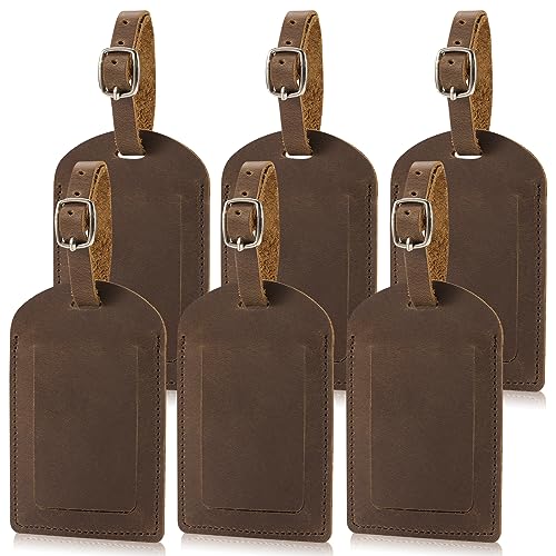 Ringsun Genuine Leather Luggage Tag for Suitcases ID Tags Bag Tags for Luggage (6 Pack) - color: 6 Pack-dark Brown