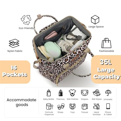 ROSEGIN Diaper Bag Backpack with Changing Pad, Pacifier Case, Baby Bag for Boy Girl Toddler - Large, Stylish, Waterproof Travel Quilted Diaper Bag for Mom - Baby Shower - Cheetah - color: Cheetah