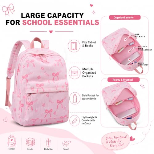 LEDAOU Kids Backpack for Boys Girls Preschool Kindergarten Elementary School Bookbag Toddler School Bag with Chest Strap (Bow flower pink) - color: Bow Flower Pink