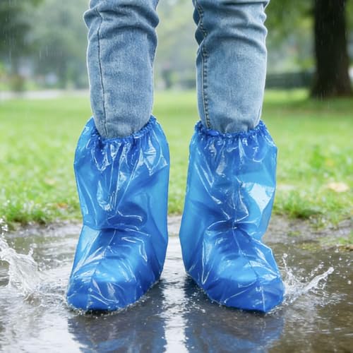 20Pcs(10 pairs) Thickened Waterproof Shoe Covers for Rain, Clear Rain Shoe Covers, One Size Fits Most | Thickened material & reinforced elastic band, non-slip waterproof shoe covers for theme parks, hiking & daily rainy use - color: Blue, size: 10P M Adul