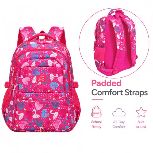MYGOO Girls School Backpack Euclid Swan Pink Bookbag for Elementary Middle School Ages 5-12, 17 inch Large Capacity 24L Kids Student Travel Bags - color: Euclid Swan Pink