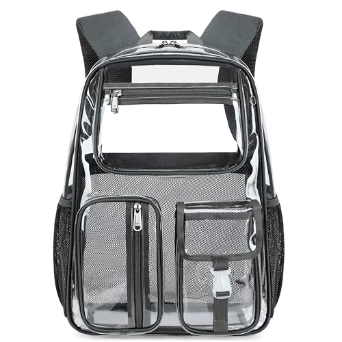 Cusangel Clear Dark Gray Backpack, Heavy Duty Men Clear BookBag,16inch TPU Large Capacity See Through Backpack for Sport Events,transparent plastic Travel,Work School,stadiums - color: Dark Gray