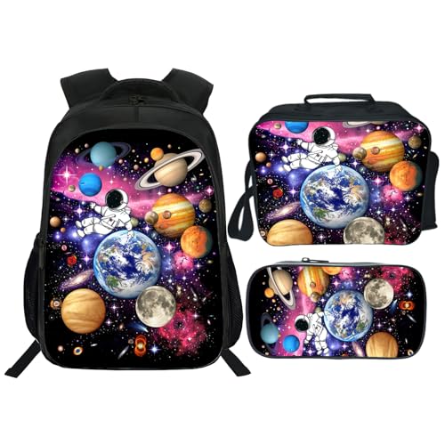 Kids Backpack School Bookbag 16inch Schoolbag With Lunch Box Bag And Pencil Case Set For Boys Girls - color: Space