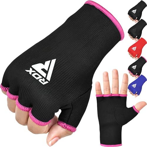 RDX Boxing Hand Wraps Inner Gloves Men Women, Half Finger Elasticated Bandages, Under Mitts Fist Protection, Muay Thai, Kickboxing, MMA, Martial Arts Speed Bag Punching Training - color: Pink White, size: Large