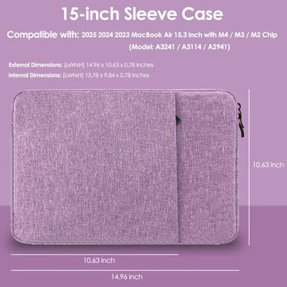 ProElife 15-Inch Laptop Sleeve Case for 2025-2023 MacBook Air 15 inch with M4 M3 M2 Accessory Traveling Carrying Case Water-Resistant Bag Cover for MacBook Air 15'' 2025 2024 2023 M4 M3 M2 (Purple) - color: Purple