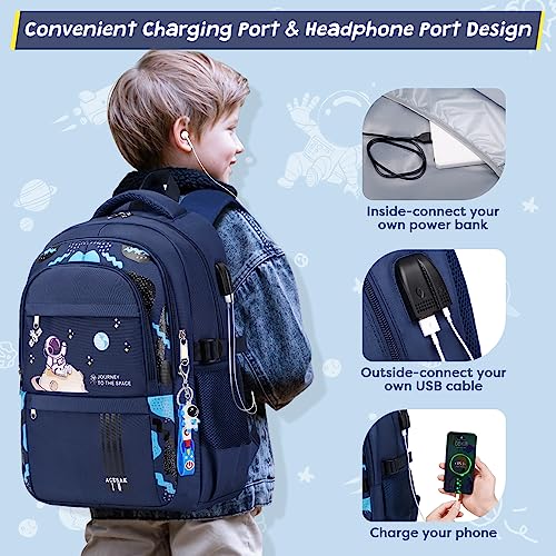 ACESAK Backpack for Boys - Boy Backpack Schoolbag for Boys Kids Children Teens Girls Elementary Middle School Bags, Waterproof Lightweight Kids Bookbag Backpacks Casual Daypack with Lunch Bag Set - color: Blue