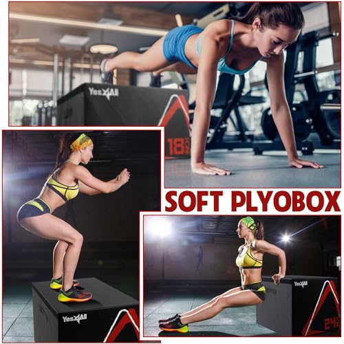 Yes4All Adjustable Soft Plyo Box, Jumping Trainer - For Plyometric Exercises and Conditioning, Multiple Height Variations - color: C. Black - 18"