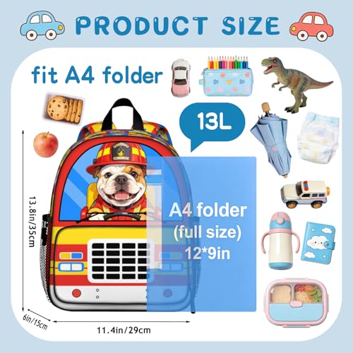 Fire Truck Backpack Cute Dog Print School Bag for Girls Kids Lightweight Bookbag with Adjustable Buckled Chest Straps for Preschool Kindergarten Elementary - color: Fire Dog 01