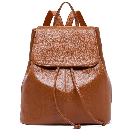 BOYATU Women’s Full-Grain Leather Backpack Purse, Minimal Structured Design, Work Commuter & City Travel, Compact Everyday Essentials, Fashion RFID Pocket Bag ((Brown) - color: Brown