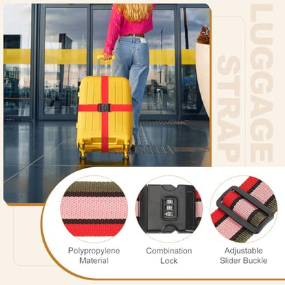 MECCANIXITY Luggage Straps with Combination Lock Adjustable Suitcase Belt Strap for Suitcase Briefcase Backpack Travel, Red-White-Blue, Pack of 4 - color: Red-White-Blue