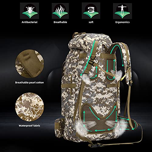 100L Camping Hiking Backpack,Molle military Tactical rucksack backpack,Waterproof Lightweight Hiking Backpack - color: Woodland Camo