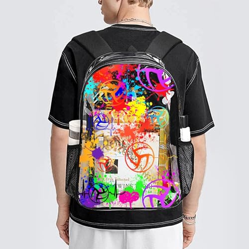Volleyball Clear Backpack Heavy Duty for Girls Kids Boys Women | Large Cool PVC Volleyball Theme Printing Transparent Backpacks for Schools Stadium Concerts Work - Clear/Black - color: Volleyball Clear Backpack 1 Black