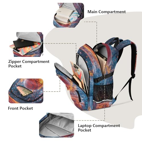 Bolaz Basketball Flame Splash Travel Backpack 14 Inch Laptop Computer Bag Sturdy School Bag College Bookbag