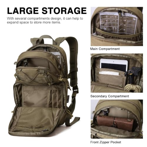 Mardingtop 15L Tactical MOLLE Hydration Backpack – Small Military Bag for Motorcycle, Hiking, Riding, Biking & EDC Daypack - color: Khaki
